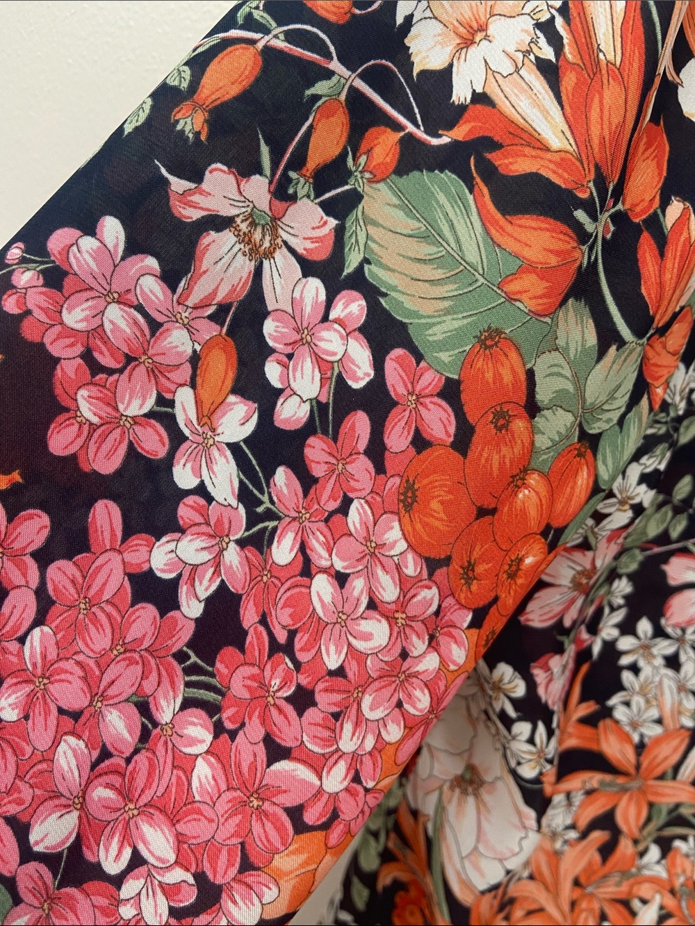 Zara Black Floral Button-Down Shirt with Orange, White & Green Accents - Picture 6 of 6